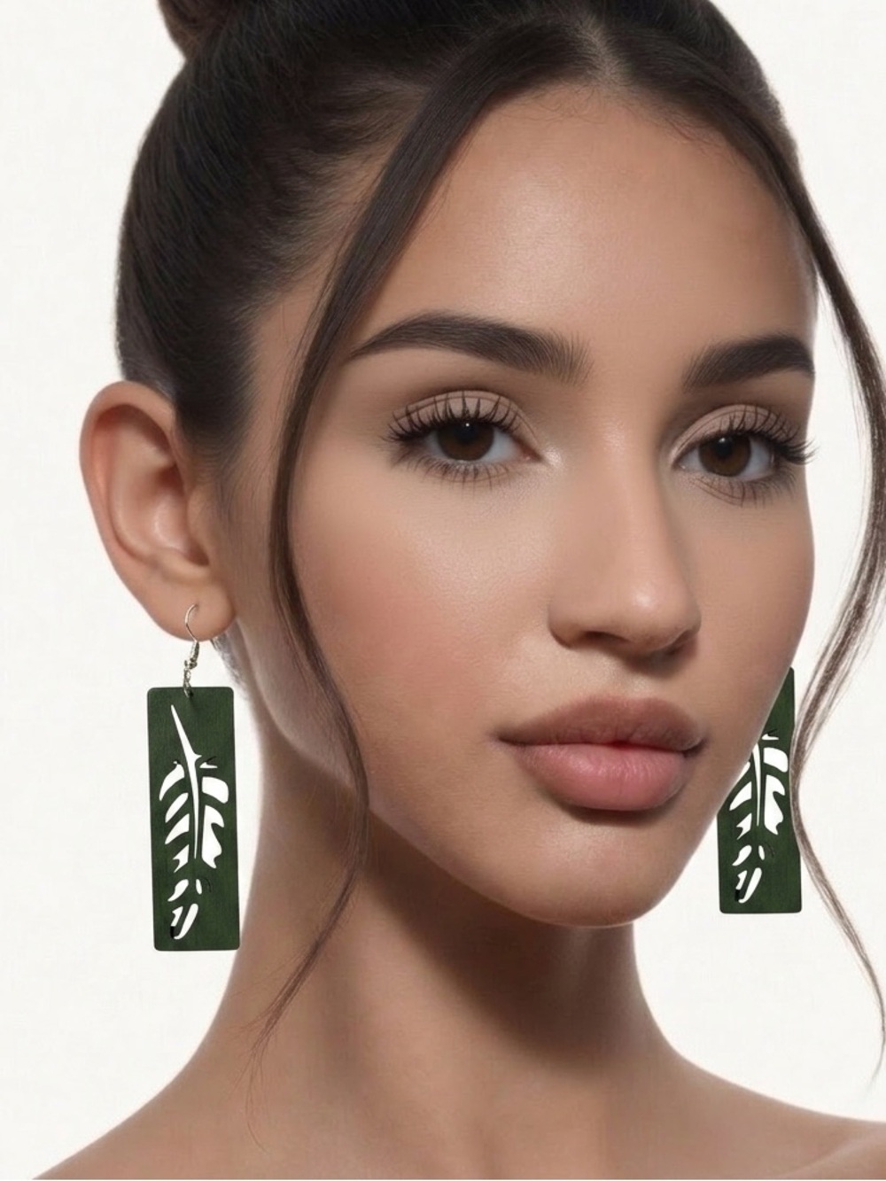 ❤️FREE w/PURCHASE Wooden Feather Cutout Drop Earrings Dark Green Boho Dangle